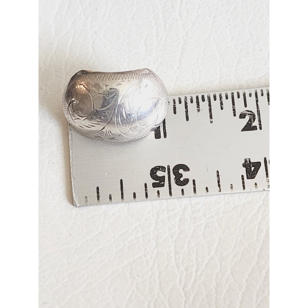 Vintage Sterling Silver 925 Ornate Etched Chunky Pierced  Earrings - Picture 6 of 8